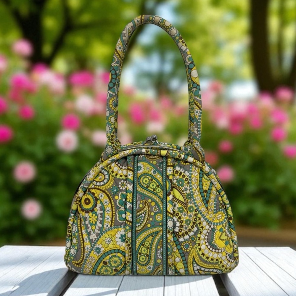 Vera Bradley Eloise Kiss Lemon Parfait Bowler Lock Quilted Shoulder Bag Satchel